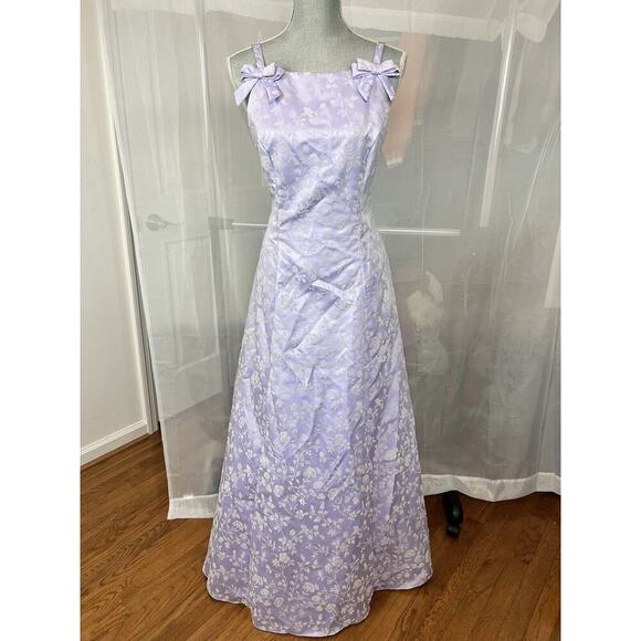 Vintage Roberta for Dillards purple prom dress sz SM velvet floral pattern bow - Picture 1 of 14